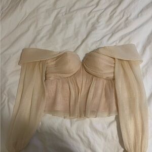 House of Harlow 1960 Cream Ruffled Bustier Blouse